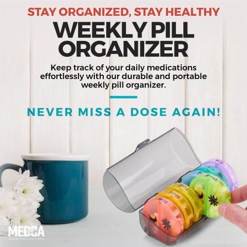 Weekly Pill Organizer - 2 Times-A-Day Compartments - 7 Day AM/PM Pill Container - Portable, Durable and Convenient Travel Pills Case for Tablets,