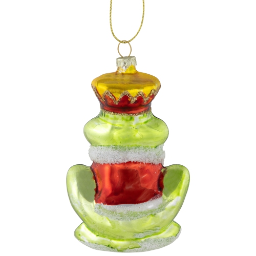 Prince Frog Glass Christmas Hanging Ornament - 3.5" - Lime Green and Red