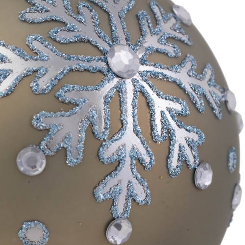Mirrored Snowflakes Christmas Glass Ball Ornaments - 4"- Pale Gold - Set of 2