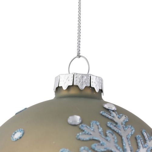 Mirrored Snowflakes Christmas Glass Ball Ornaments - 4"- Pale Gold - Set of 2