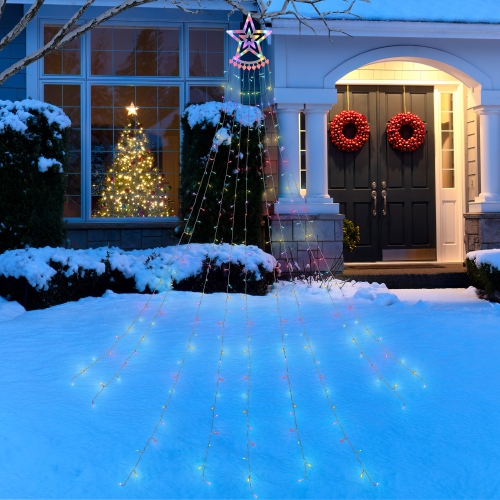 Décoration de Noël d'extérieur illuminée en cascade de LED - 12,5 pi - Lumières qui changent de couleur