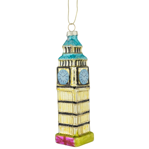 5.5" Golden Big Ben Glittered Glass Christmas Hanging Ornament