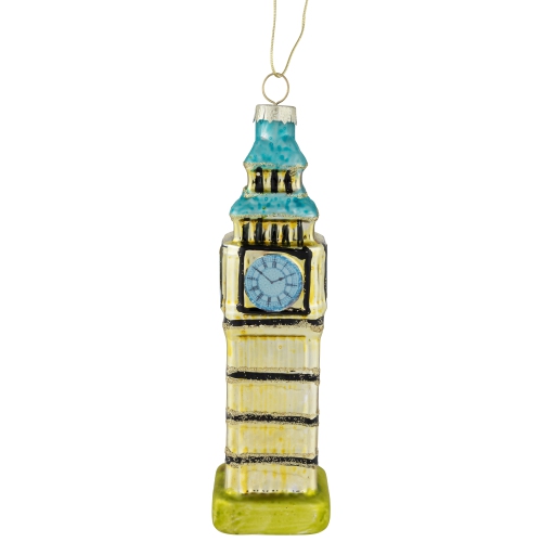 5.5" Golden Big Ben Glittered Glass Christmas Hanging Ornament