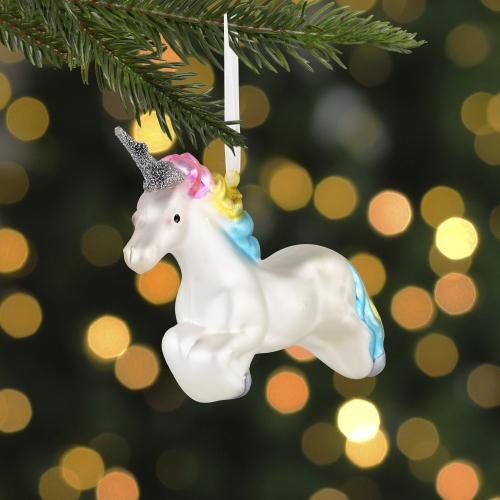 6" Leaping Pastel Unicorn Glass Christmas Ornament