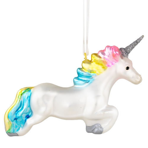 6" Leaping Pastel Unicorn Glass Christmas Ornament