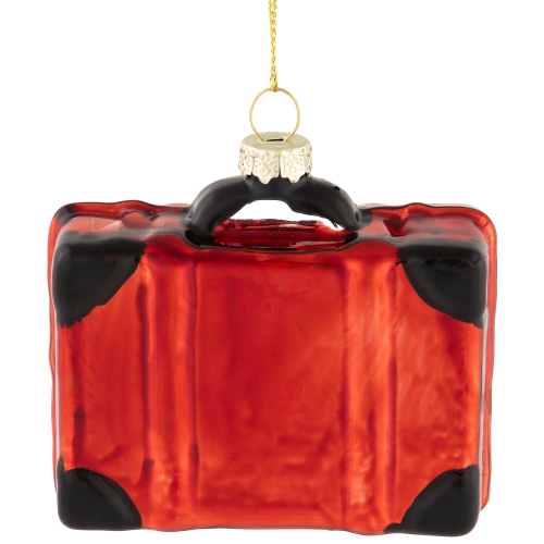 3.25" Shiny Red Bon Voyage Travel Suitcase Glass Christmas Hanging Ornament
