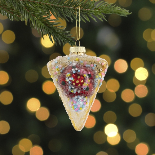 3" Double Layer Slice of Cake Glass Christmas Ornament