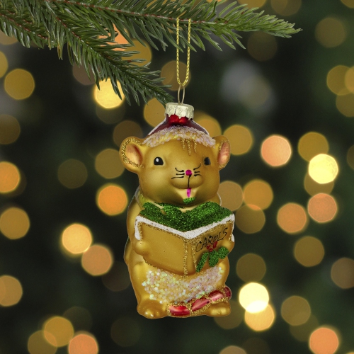 3" Caroling Mouse Glass Christmas Hanging Ornament