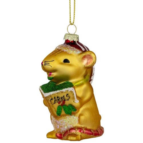 3" Caroling Mouse Glass Christmas Hanging Ornament