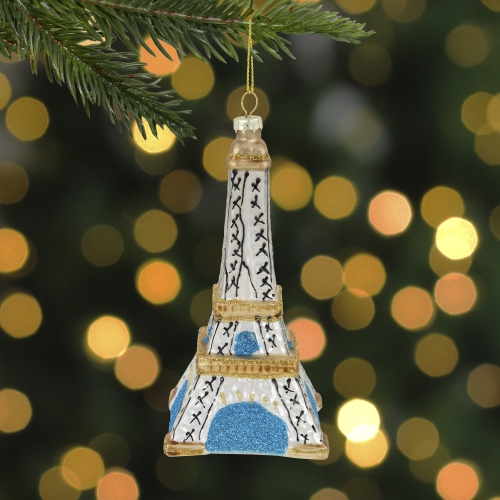 4.75" Silver Eiffel Tower Glittered Christmas Glass Hanging Ornament