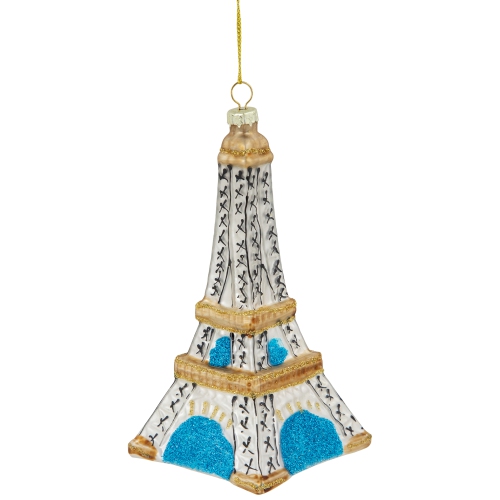 4.75" Silver Eiffel Tower Glittered Christmas Glass Hanging Ornament