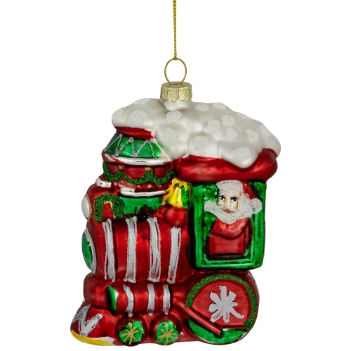 Glittered Train Christmas Glass Hanging Ornament - 4.5" - Red and Green