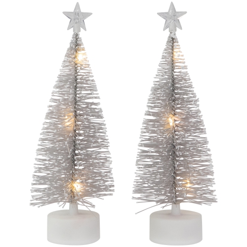 NORTHLIGHT  Led Lighted Mini Bottle Brush With Star Topper Christmas Village Trees - Set Of 2