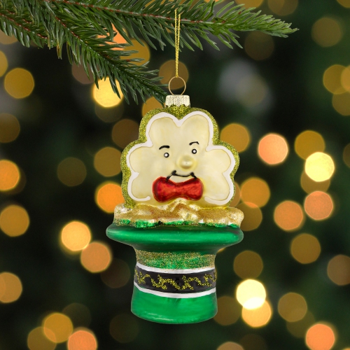4.75" Shamrock and Leprechaun Hat Glass Christmas Ornament