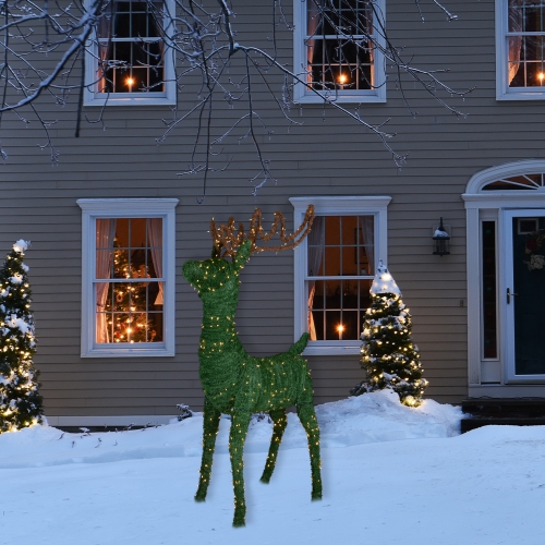 Lighted Commercial Standing Topiary Reindeer Outdoor Christmas Decoration - 6.5' - Warm White LED Lights