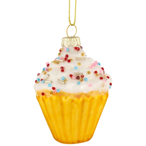 NORTHLIGHT  3" And Golden Cupcake Glass Christmas Hanging Ornament In White I love this cupcake ornament