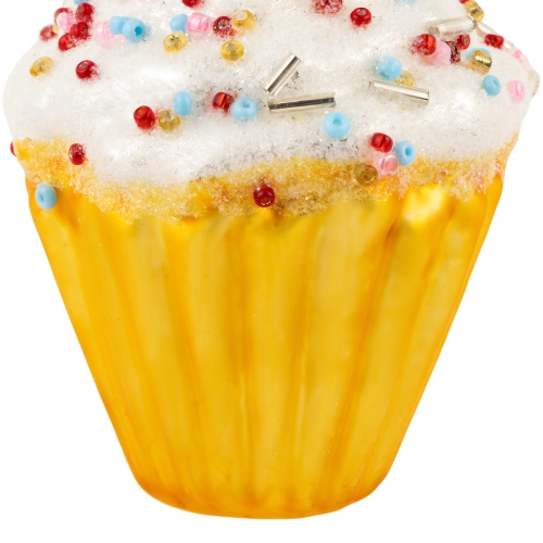 3" White and Golden Cupcake Glass Christmas Hanging Ornament