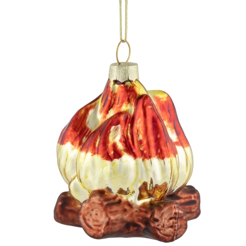 NORTHLIGHT  2.75" Log Campfire Glass Christmas Ornament
