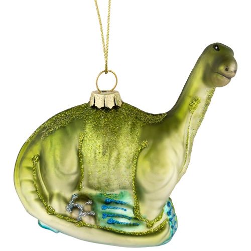 4" Glittered Brontosaurus Dinosaur Glass Christmas Ornament