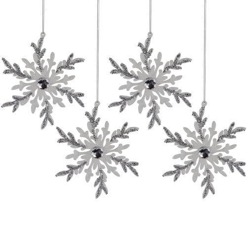 Glitter Snowflakes Christmas Ornaments - 6" - White and Silver - 4ct