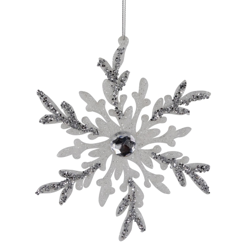 Glitter Snowflakes Christmas Ornaments - 6" - White and Silver - 4ct