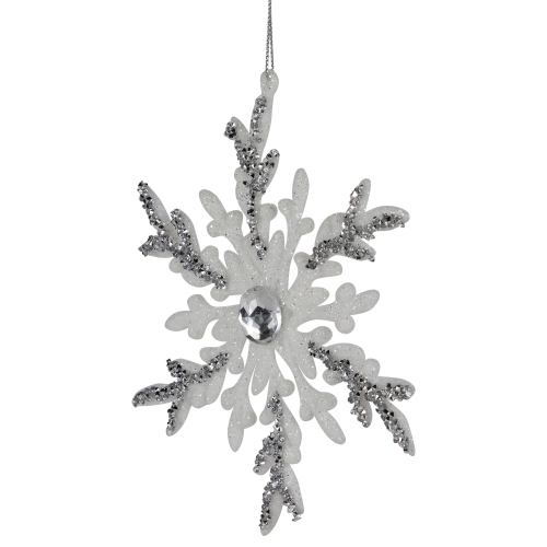 Glitter Snowflakes Christmas Ornaments - 6" - White and Silver - 4ct