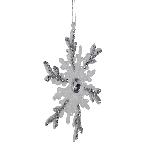 Glitter Snowflakes Christmas Ornaments - 6" - White and Silver - 4ct