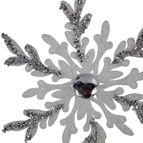 Glitter Snowflakes Christmas Ornaments - 6" - White and Silver - 4ct
