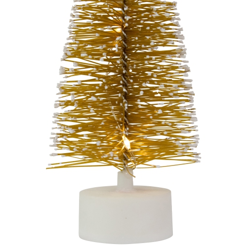 LED Lighted Mini Bottle Brush Pine Christmas Village Trees - Gold Finish - Set of 2