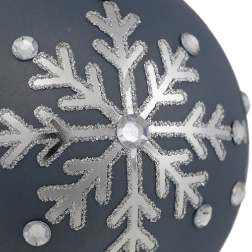 Glitter Mirrored Snowflakes Christmas Glass Ball Ornaments - 4" - Slate Blue - Set of 2