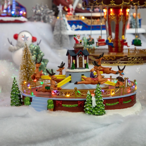 Animated and Musical Rockin' Reindeer Ride LED Lighted Christmas Village Display - 12"