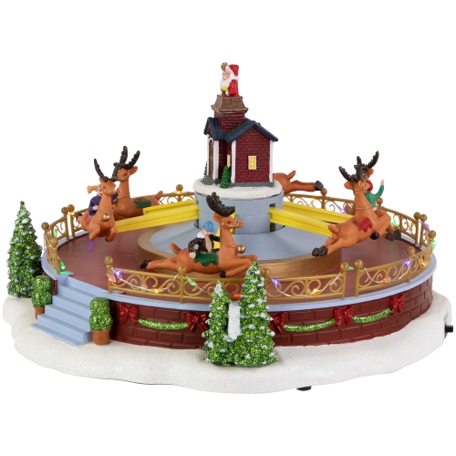 Animated and Musical Rockin' Reindeer Ride LED Lighted Christmas Village Display - 12"