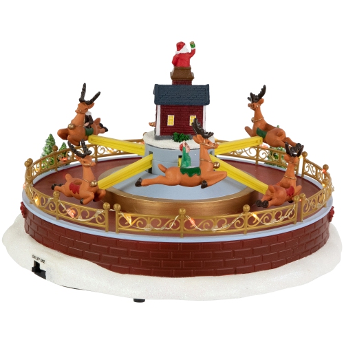 Animated and Musical Rockin' Reindeer Ride LED Lighted Christmas Village Display - 12"