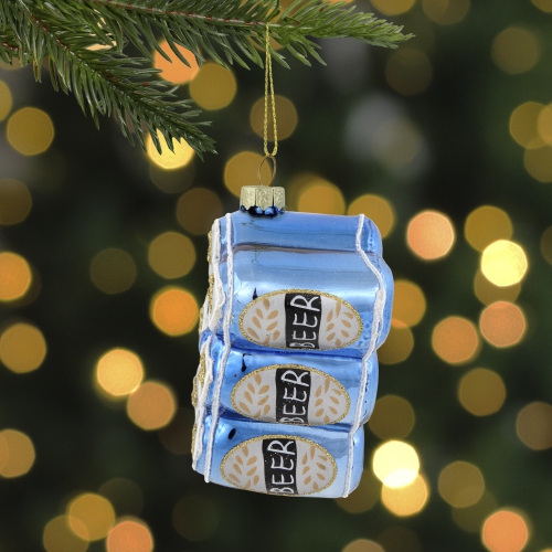 3" Six Pack Canned Beer Glass Christmas Ornament