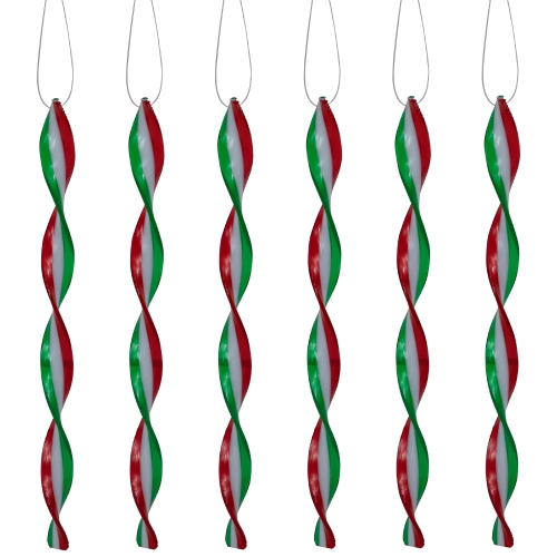 NORTHLIGHT  6Ct White And Green Candy Swirl Christmas Ornaments 8" In Red