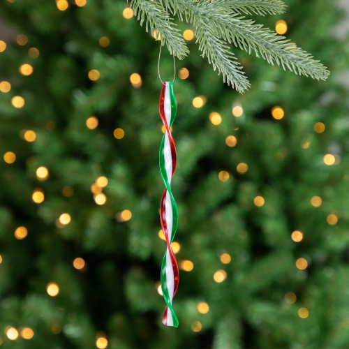 6ct White, Red and Green Candy Swirl Christmas Ornaments 8"