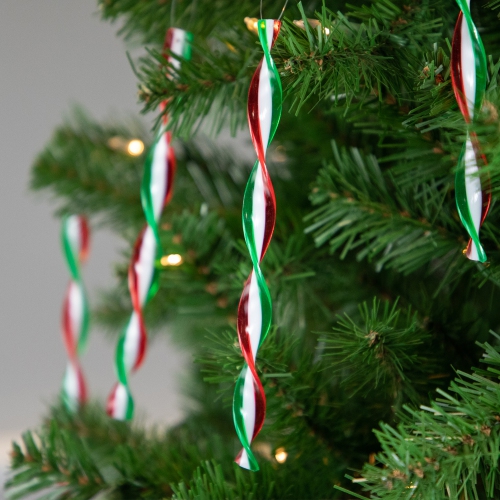 6ct White, Red and Green Candy Swirl Christmas Ornaments 8"