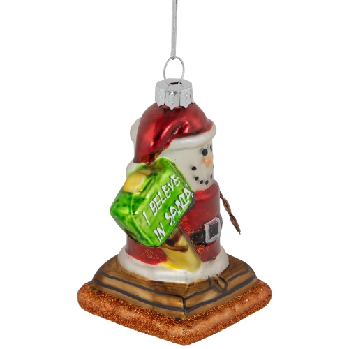 Smore "I Believe In Santa" Glass Christmas Ornament - 3.5" - Red