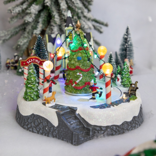 NORTHLIGHT  Animated And Musical Ice Skaters Christmas Scene Led Lighted Village Display - 9"