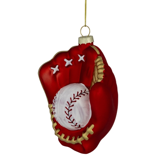 Ornement gant de baseball avec boule en verre - 4&nbsp;po - Rouge