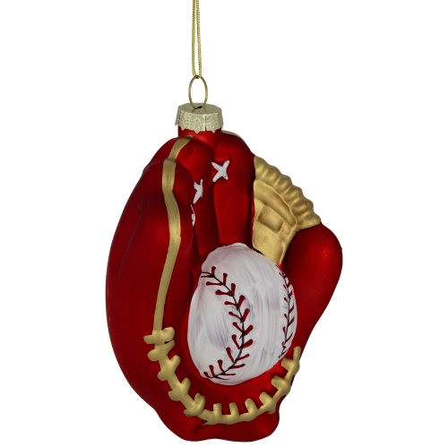 Ornement gant de baseball avec boule en verre - 4&nbsp;po - Rouge