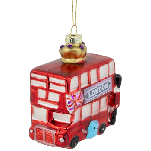 3.5" Double-Decker Bus Glass Christmas Ornament