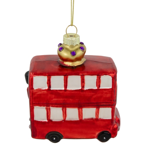 3.5" Double-Decker Bus Glass Christmas Ornament