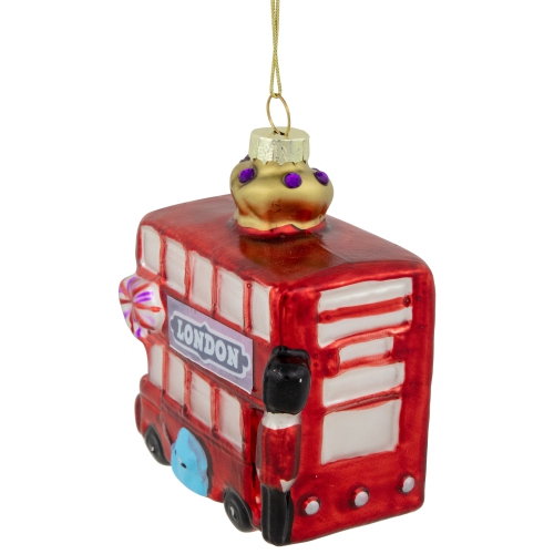 3.5" Double-Decker Bus Glass Christmas Ornament