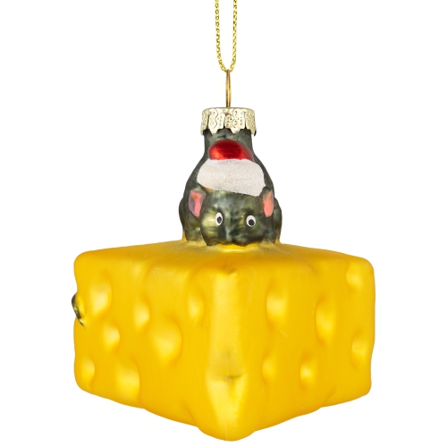 NORTHLIGHT  3.25" Mouse With Cheese Glass Christmas Ornament