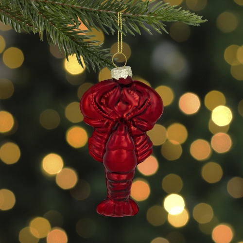 Shiny Lobster Glass Christmas Hanging Ornament - 3.5" - Dark Red
