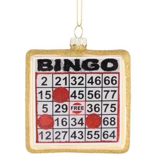 NORTHLIGHT  "3.5"" Golden Bingo Card Glittered Glass Christmas Hanging Ornament"