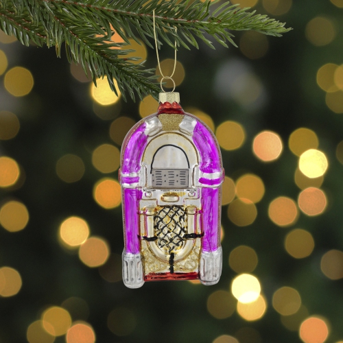 5" Pink Retro Juke Box Glass Christmas Ornament
