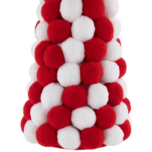 Pom Pom Cone Tree Christmas Decoration - 13" - White and Red