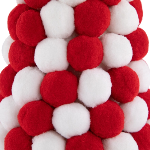 Pom Pom Cone Tree Christmas Decoration - 13" - White and Red